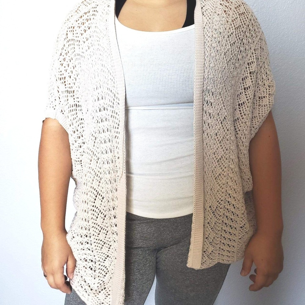 Roxy Womens Cream Cotton Pointelle Open Front Cardigan Sweater ARJSW03105 Small